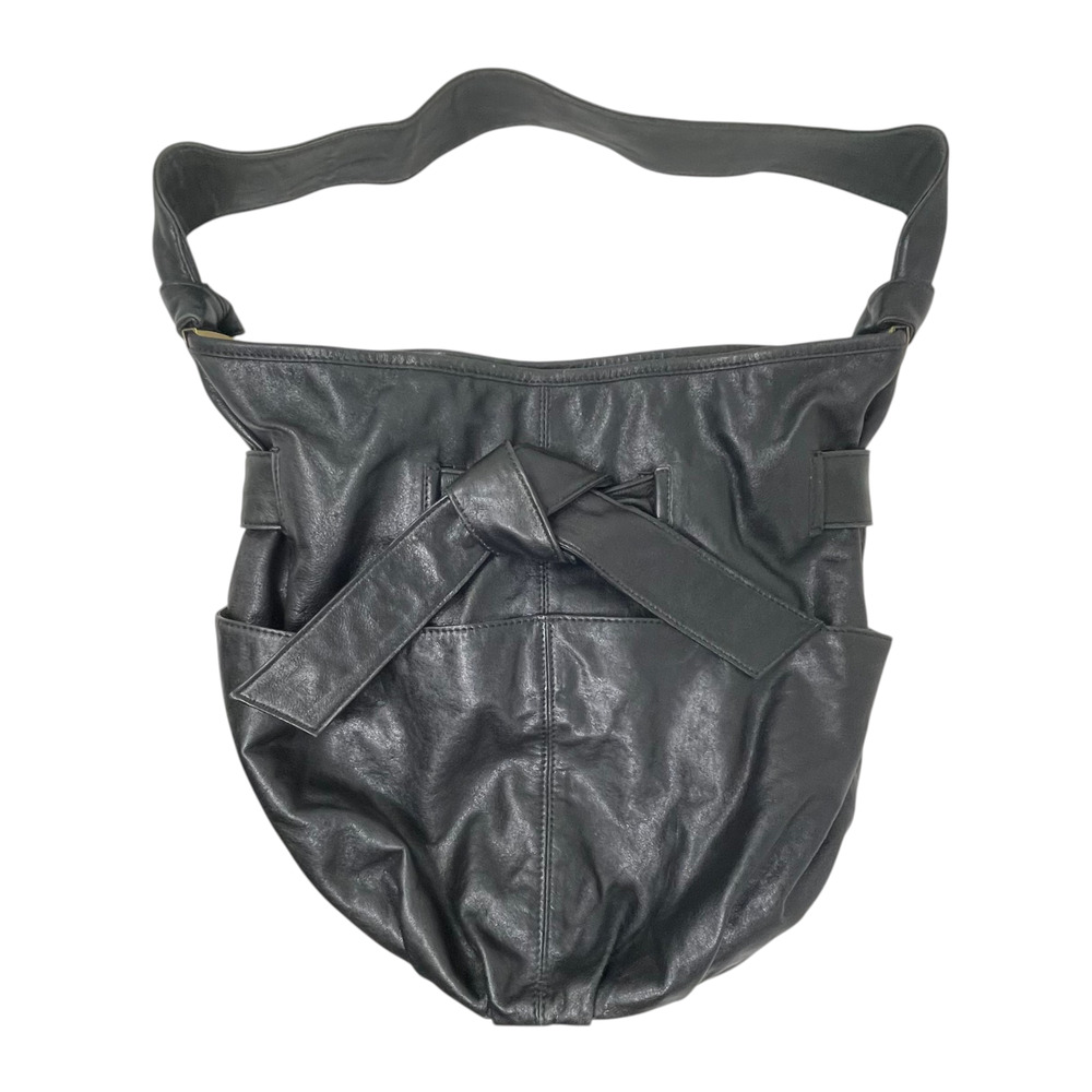 Kooba DEVIN BOW Hobo Shoulder Bag - Black Leather - Brass Hardware - Bucket Bag